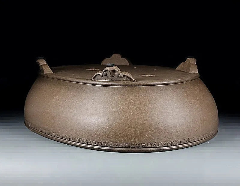 Handmade oval purple sand flowerpot with black mud green glaze, 50cm length