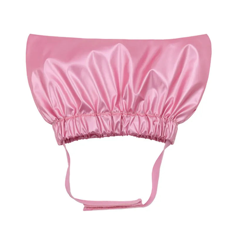Adjustable ear-proof waterproof shower cap for dogs and cats in silver, pink, or gold.