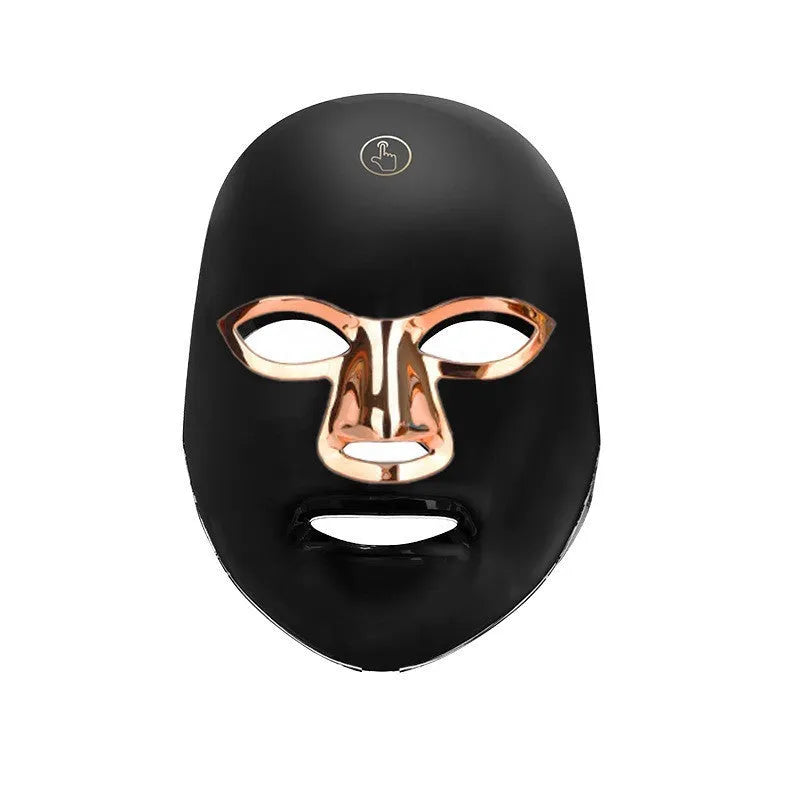 Rechargeable LED light therapy beauty mask with touch controls on a white background