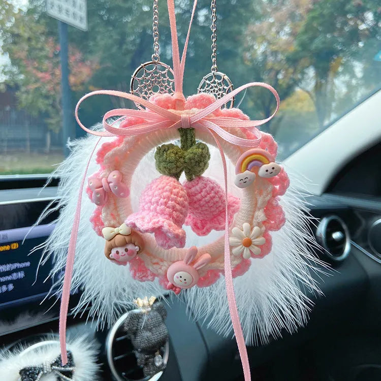 Woven wool bell orchid car pendant decoration in multiple colour options