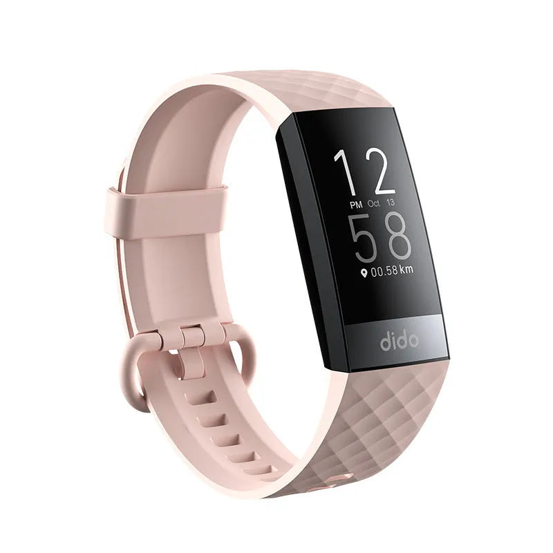 Y6 Black smart bracelet with health monitoring on a wrist, showing the 1.1-inch touchscreen.