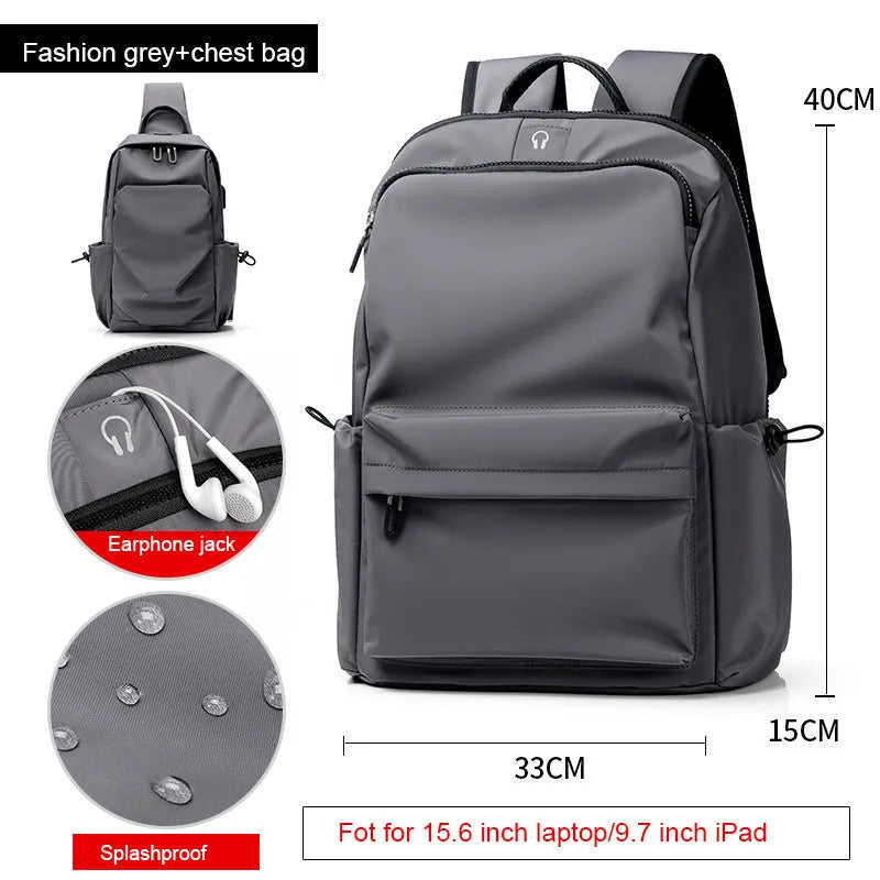 Fashion Simple Travel Bag Trendy Cool Male College Student Computer School Bag in black Oxford spinning fabric
