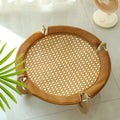 Brown woven rattan pet hammock bed measuring 46cm square with raised platform design