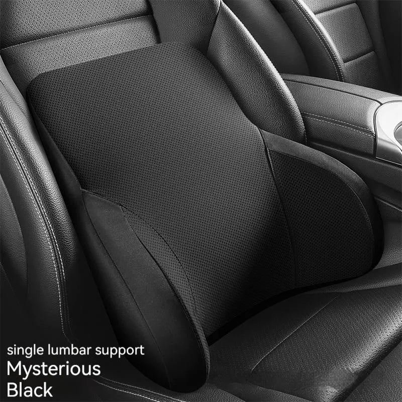 Memory foam car lumbar support pillow and matching headrest cover in knitted fabric