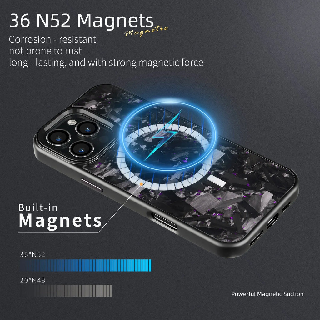 Black Frame blue gold carbon fibre iPhone case with a textured metal rim and built-in magnet.