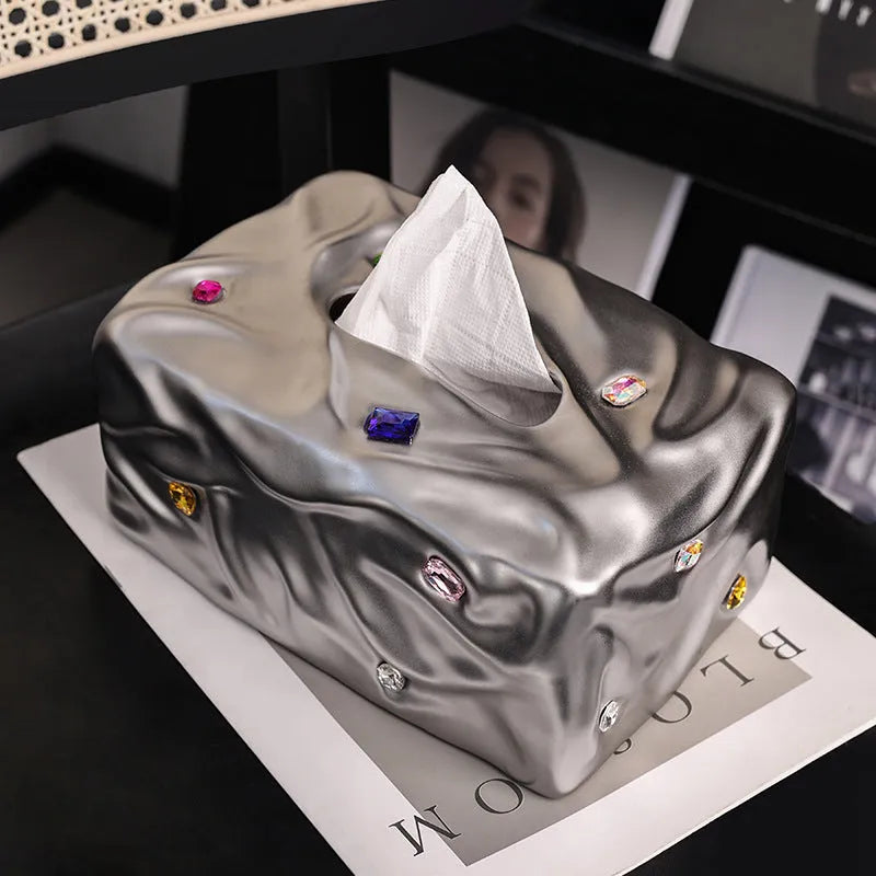 Ceramic tissue box in matte coconut milk white or silver electroplated finish