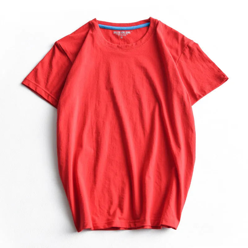 Men's solid colour combed cotton t-shirt with round neck and short sleeves
