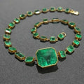 Light luxury square emerald zircon necklace 18K gold plated copper adjustable clavicle chain