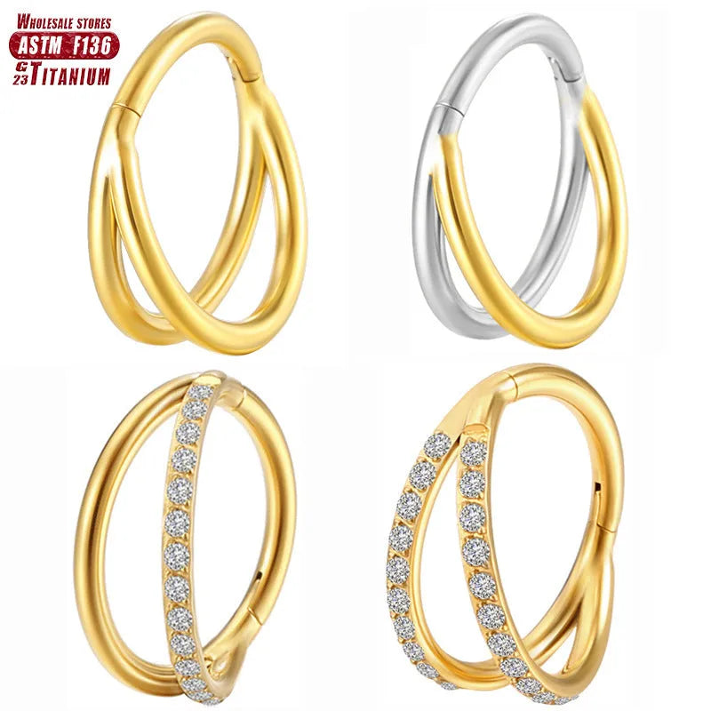 Titanium alloy nose ring piercing jewellery on a plain background showing silver and rose gold colour options.