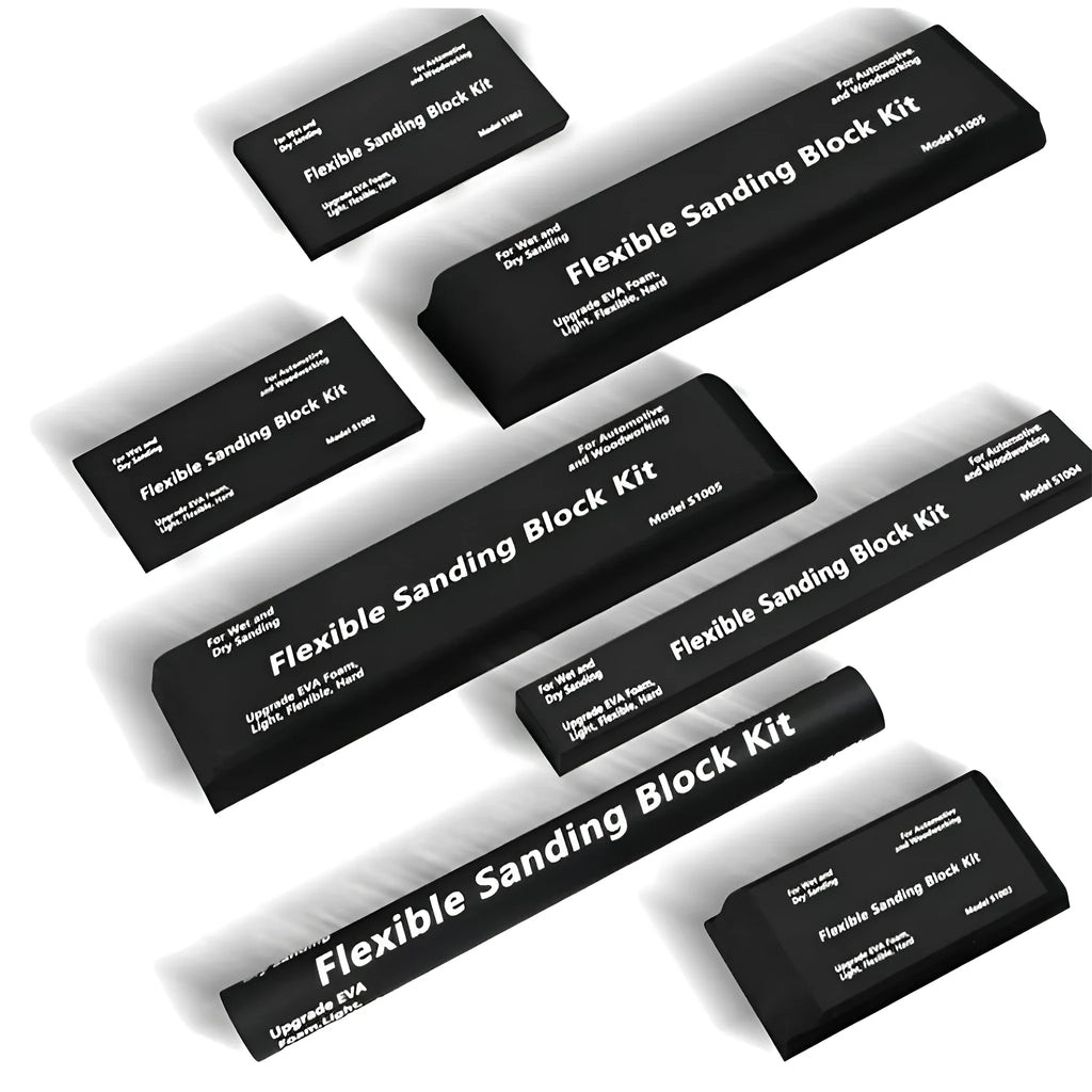 Set of seven black textured metal EVA frosted modelling blocks for miniature bases.