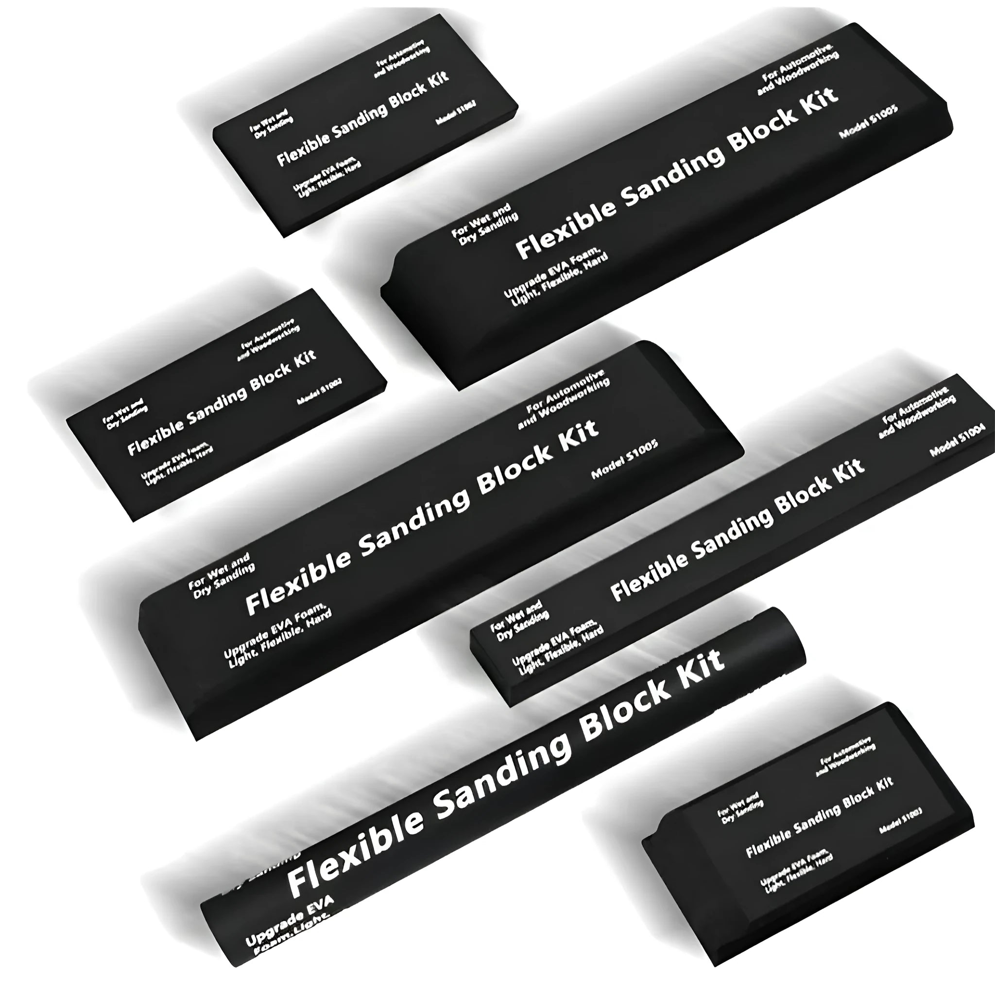 Set of seven black textured metal EVA frosted modelling blocks for miniature bases.