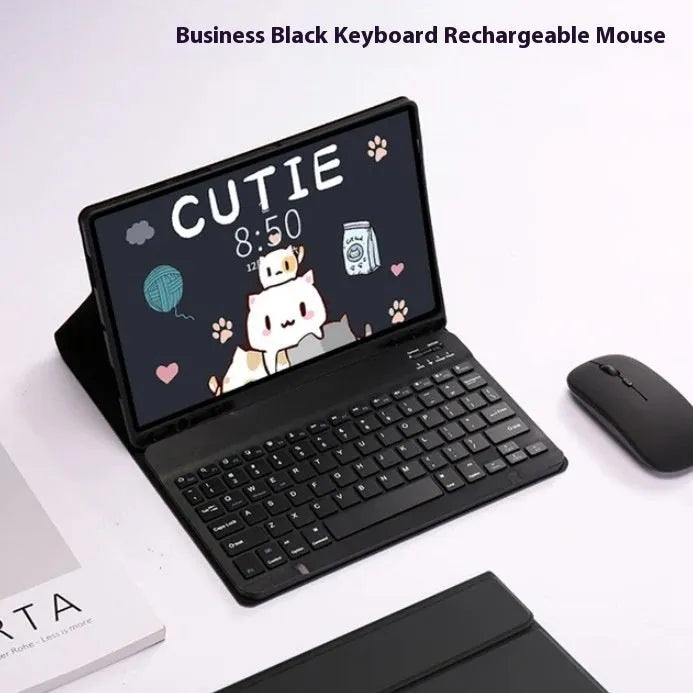 Samsung Galaxy Tab protective leather case with Bluetooth keyboard and charging mouse in TPU soft shell