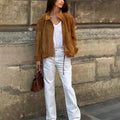 Men's retro solid colour loose fit polyester jacket on a model.