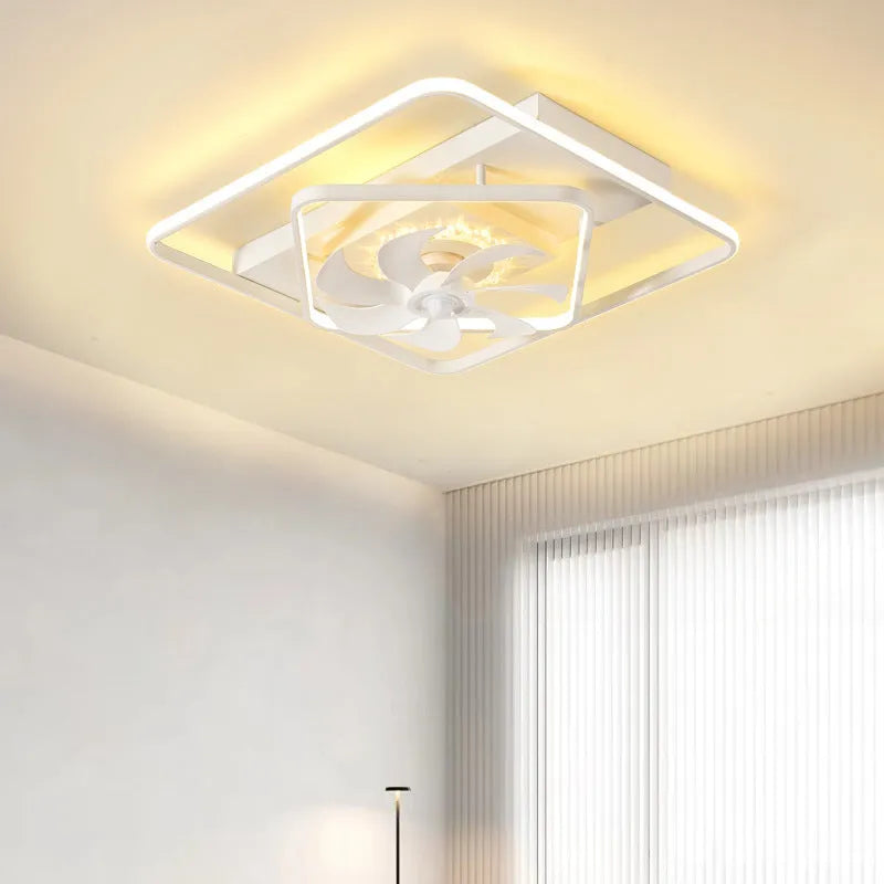 Modern thin suction ceiling fan lamp with light, 1100mm diameter with acrylic shade and plastic blades
