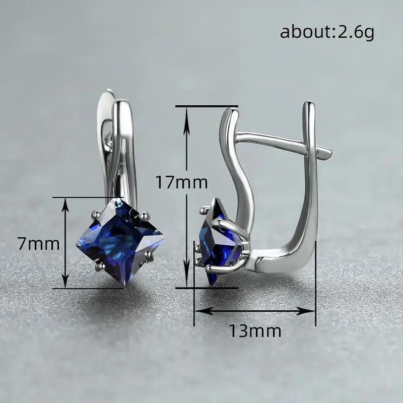Women's copper earrings with diamond pattern and zircon inlay in blue, green and multicolour options