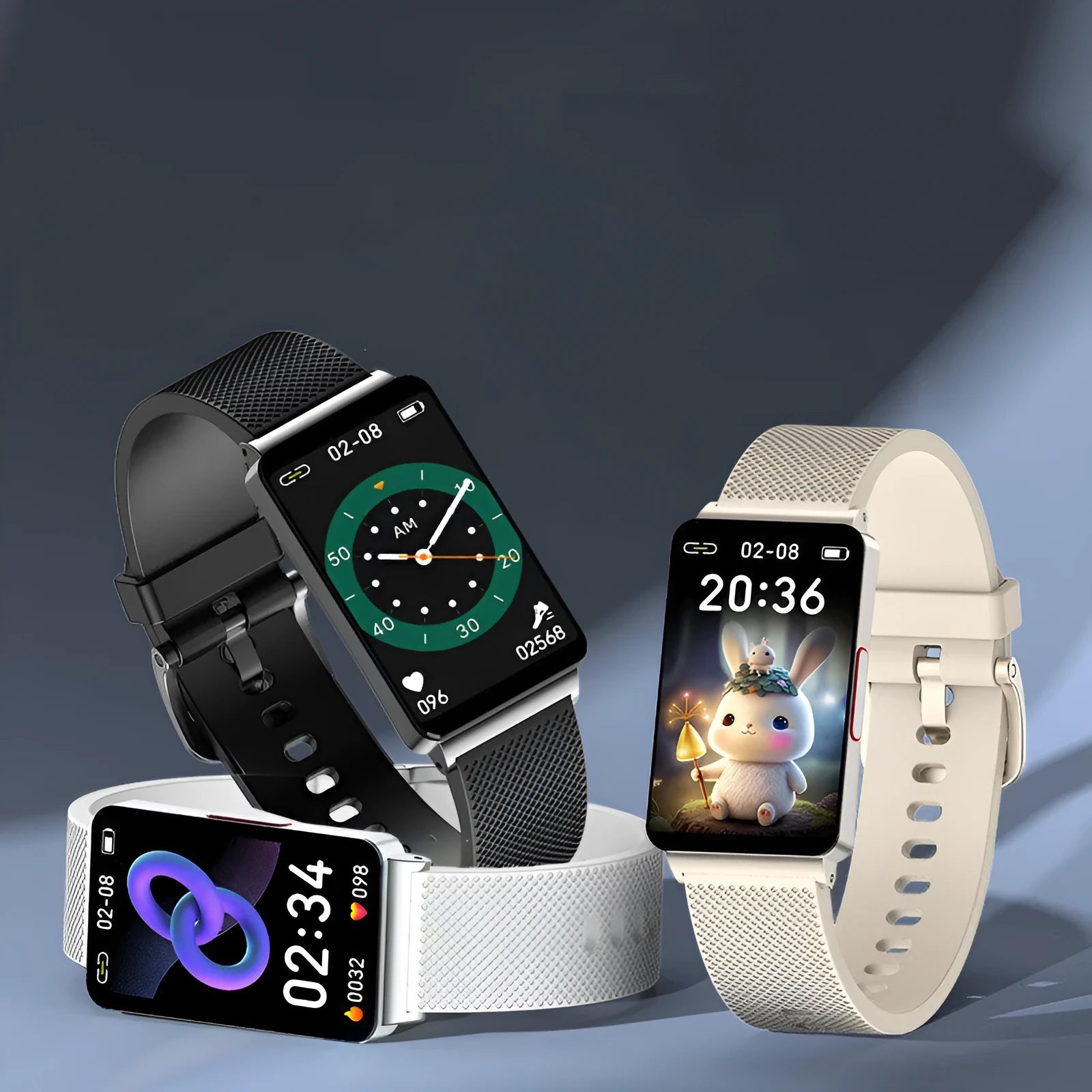 Blood Glucose EP08 Smart Bracelet in black, gold, or silver with touch screen and TPU strap