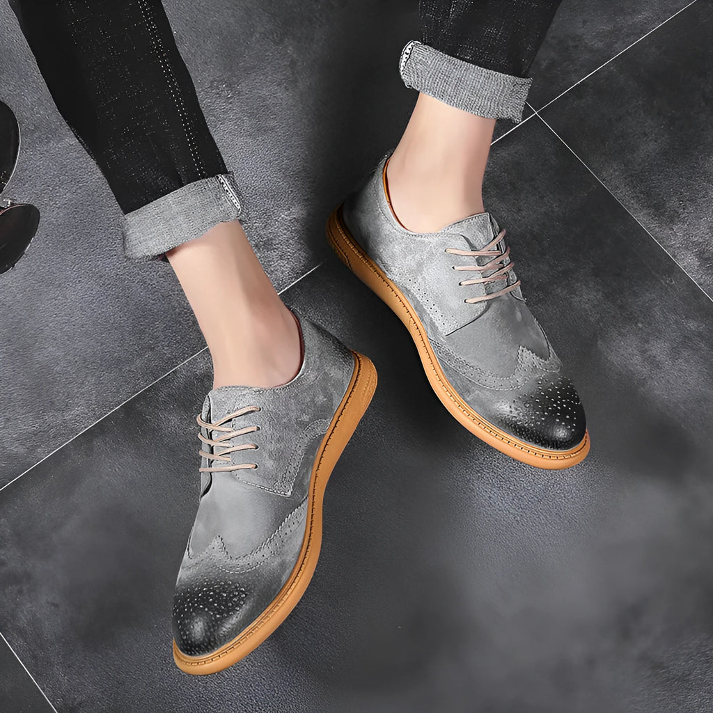 Men's black genuine leather business shoes with lace-up design and rubber soles