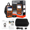 Foxwell NT510 orange and black automotive OBD2 diagnostic scanner with data cable