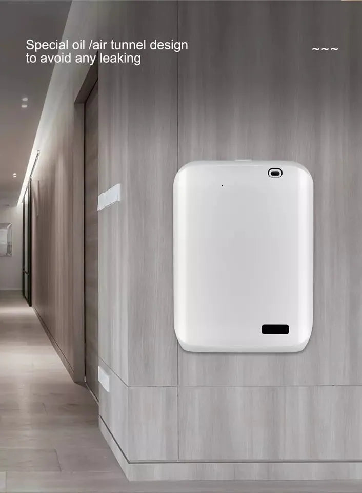 White HVAC wall mount essential oil diffuser with 150ml capacity and smart APP control display
