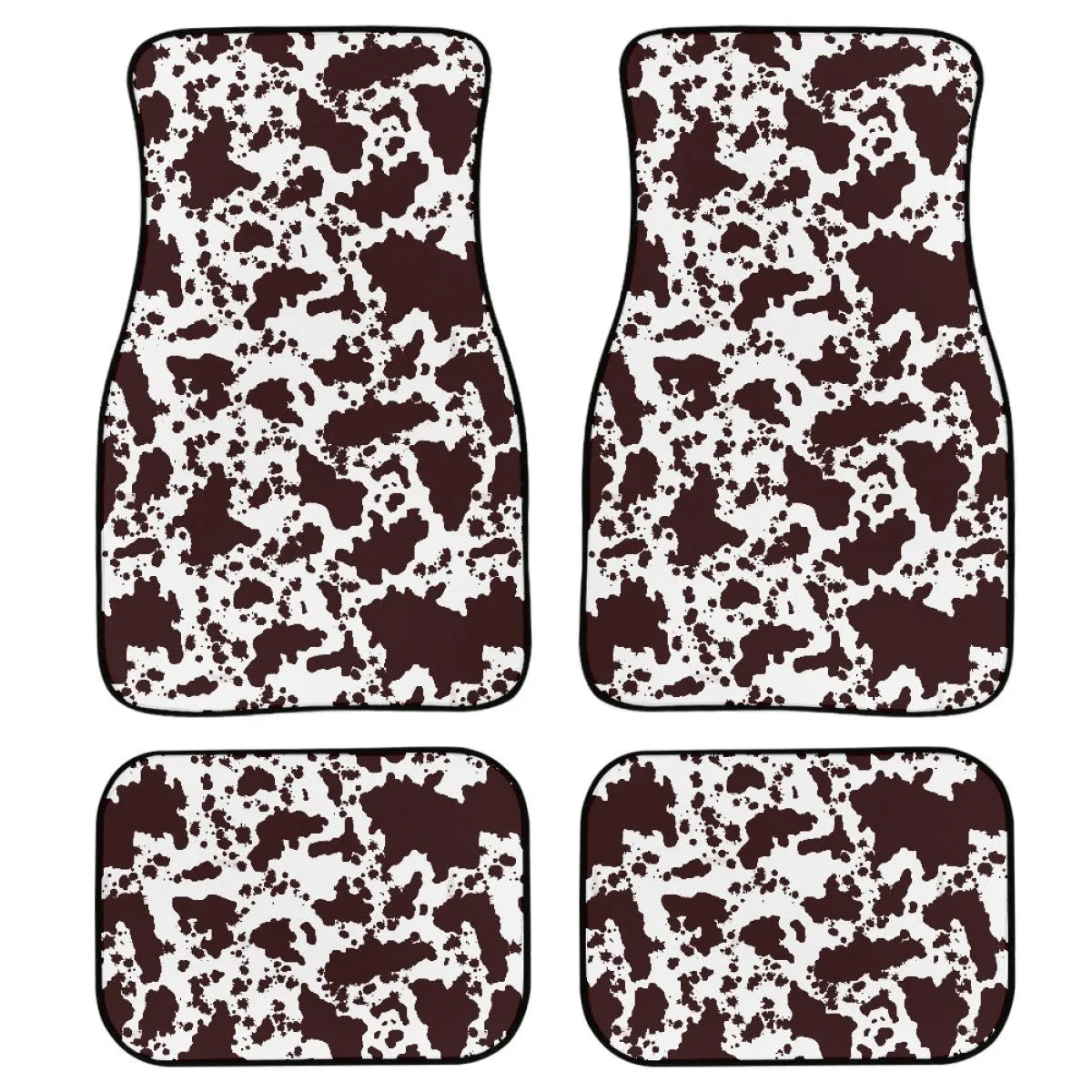 Four-piece set of black printed rubber car floor mats with a 20mm thickness and waterproof lining.