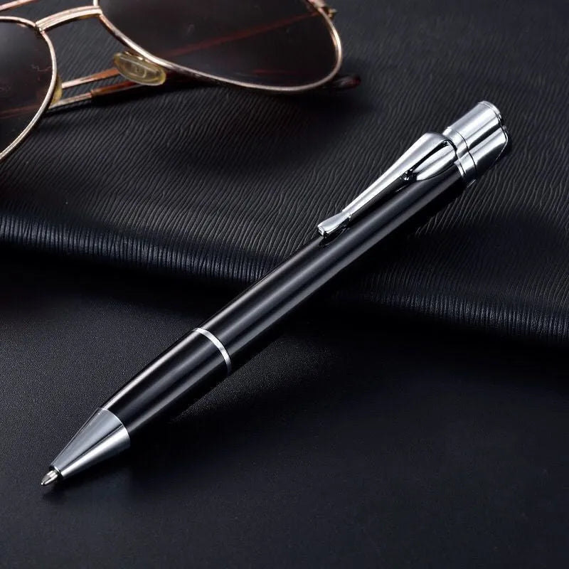 Metal windproof pen lighter showing jet flame, available in black blue red rose red silver yellow colours