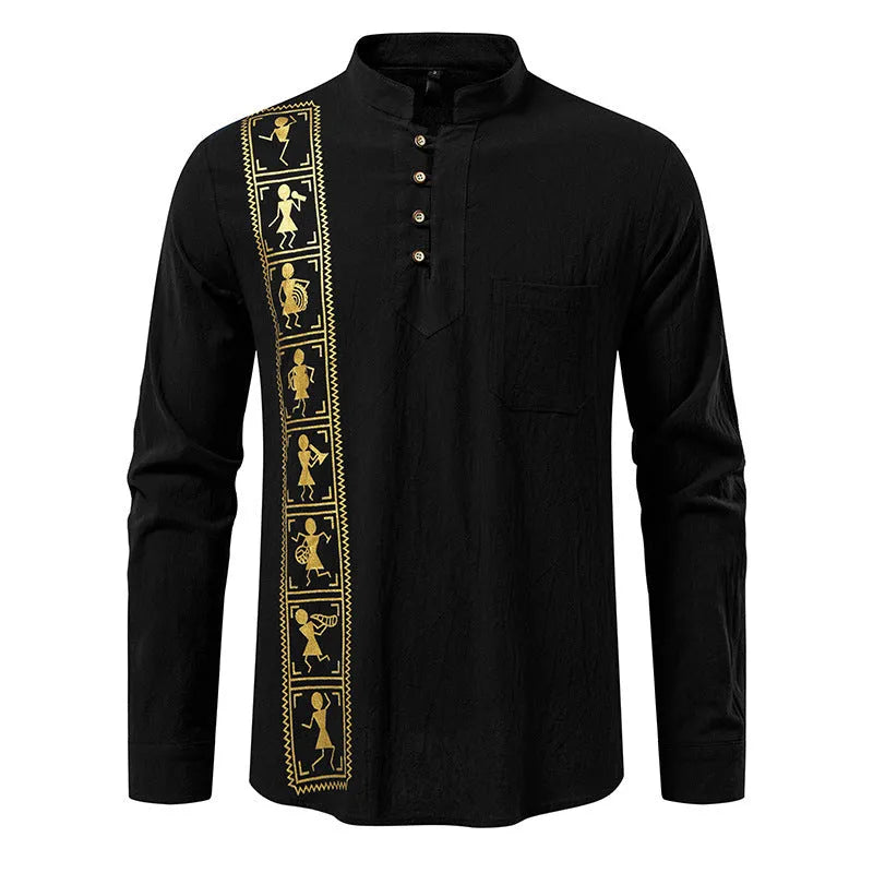 Men's solid colour cotton linen style slim fit pullover shirt in khaki, European sizes S-2XL