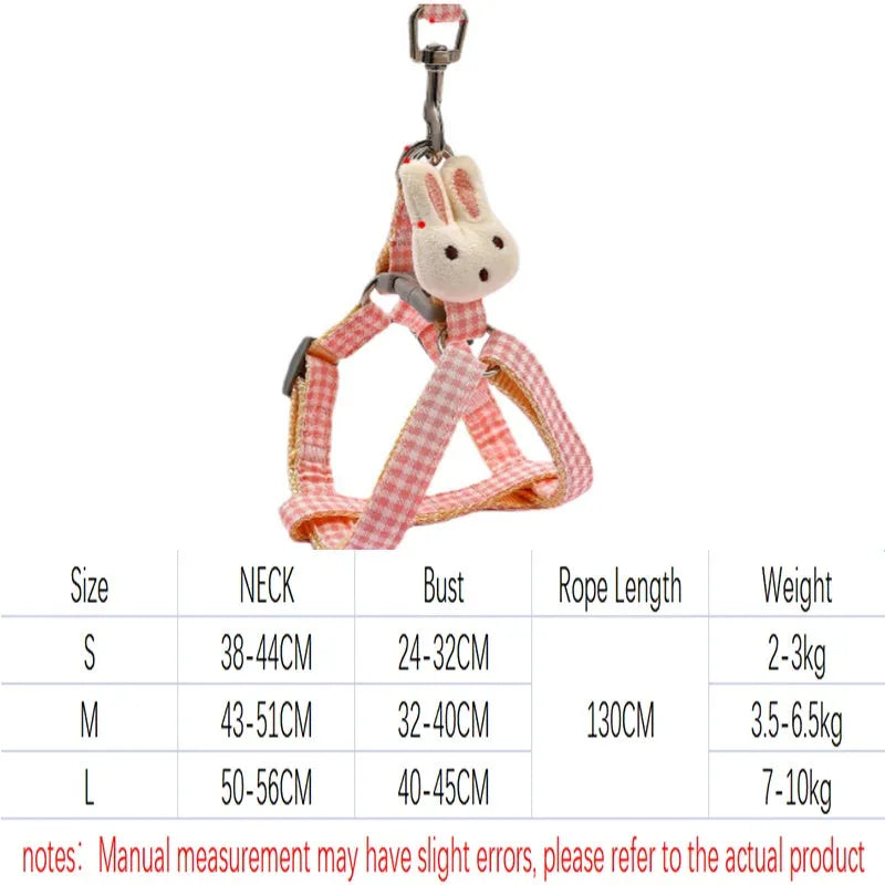 Small dog and cat harness leash set with quick-release buckle in assorted colours.