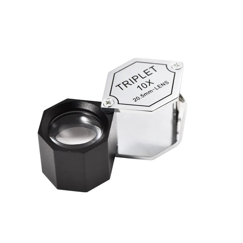 Handheld metal magnifying glass with optical glass lens for jewellery and stamp inspection