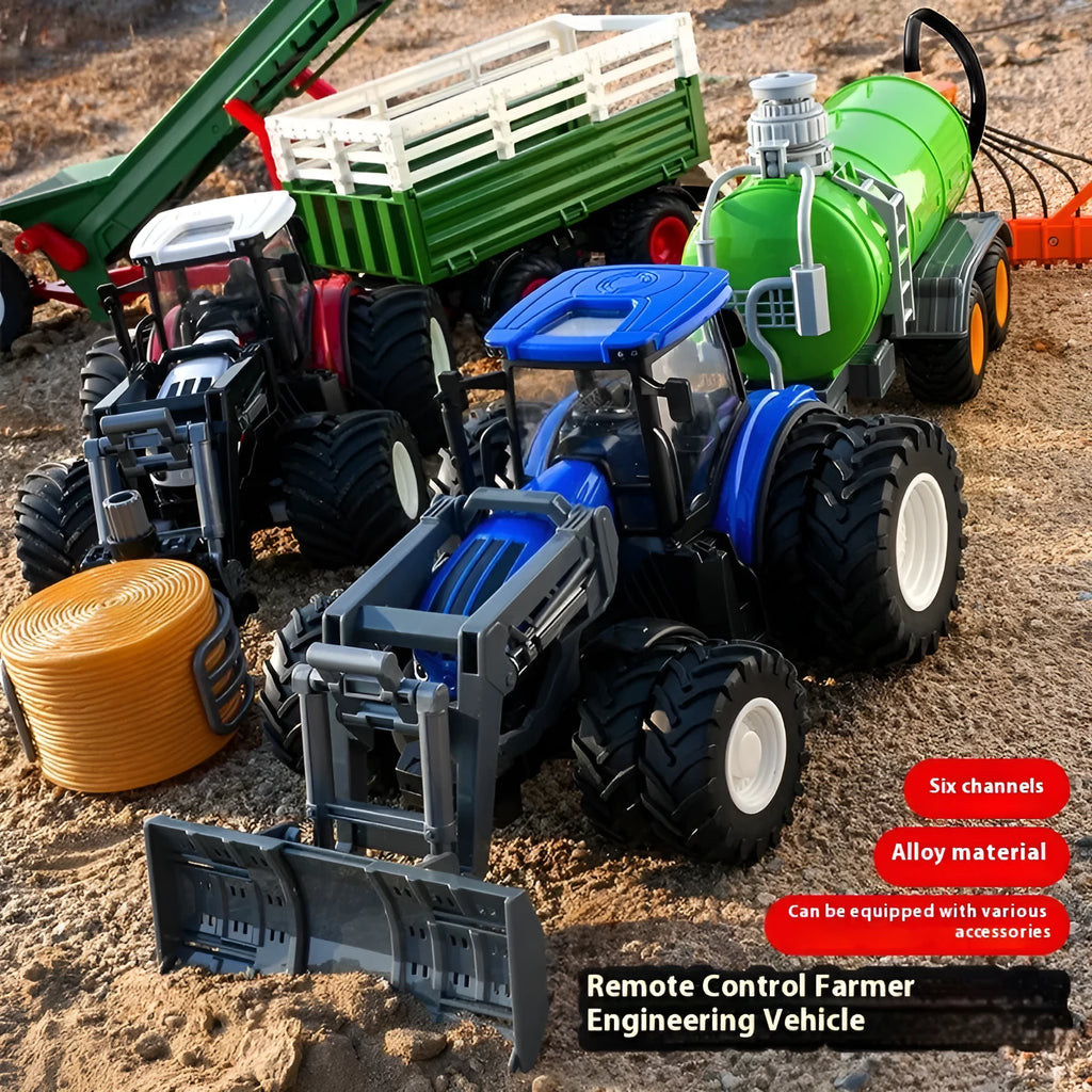 Remote control farmer engineering vehicle tractor toy with alloy body in blue, measuring 20x16x12cm
