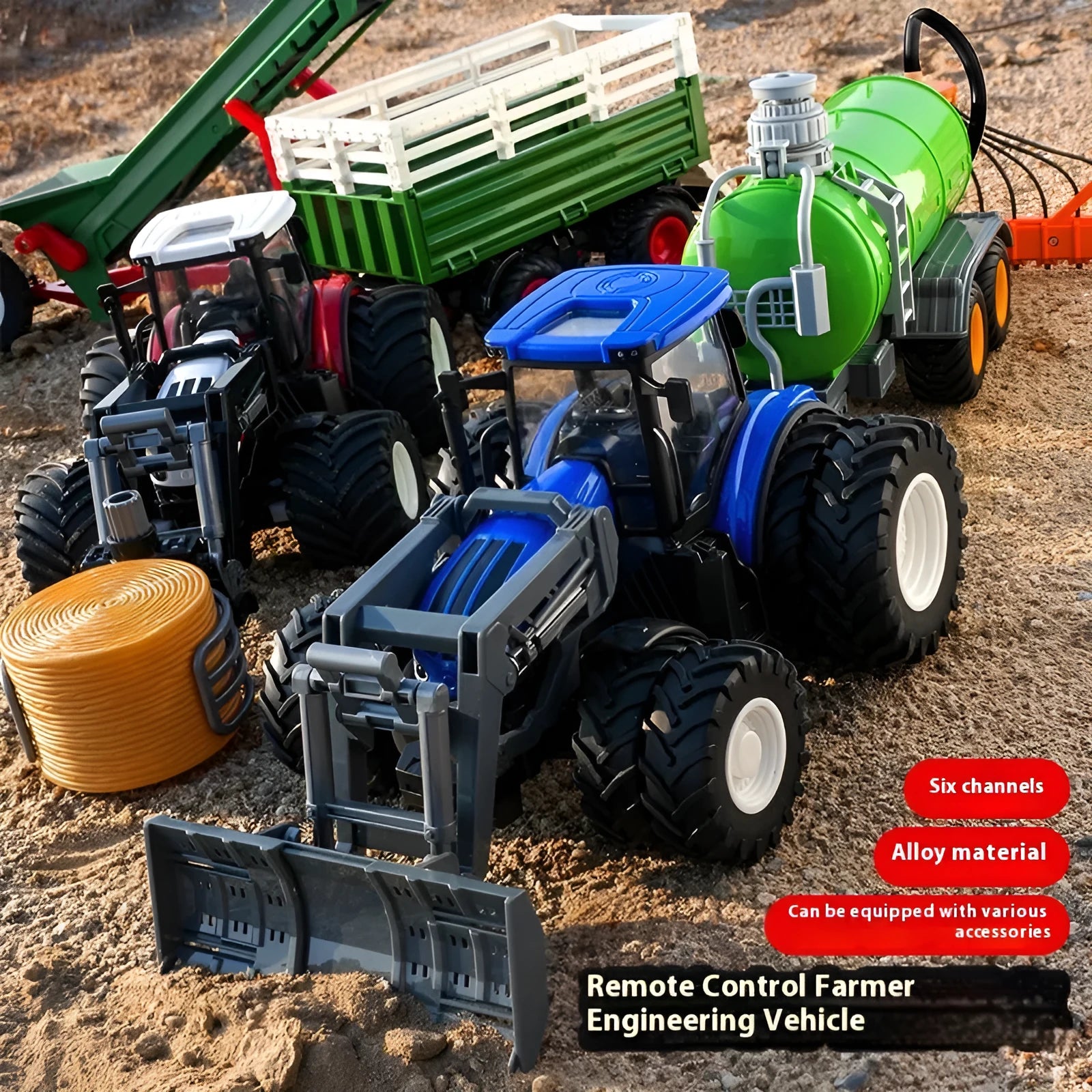Remote control farmer engineering vehicle tractor toy with alloy body in blue, measuring 20x16x12cm