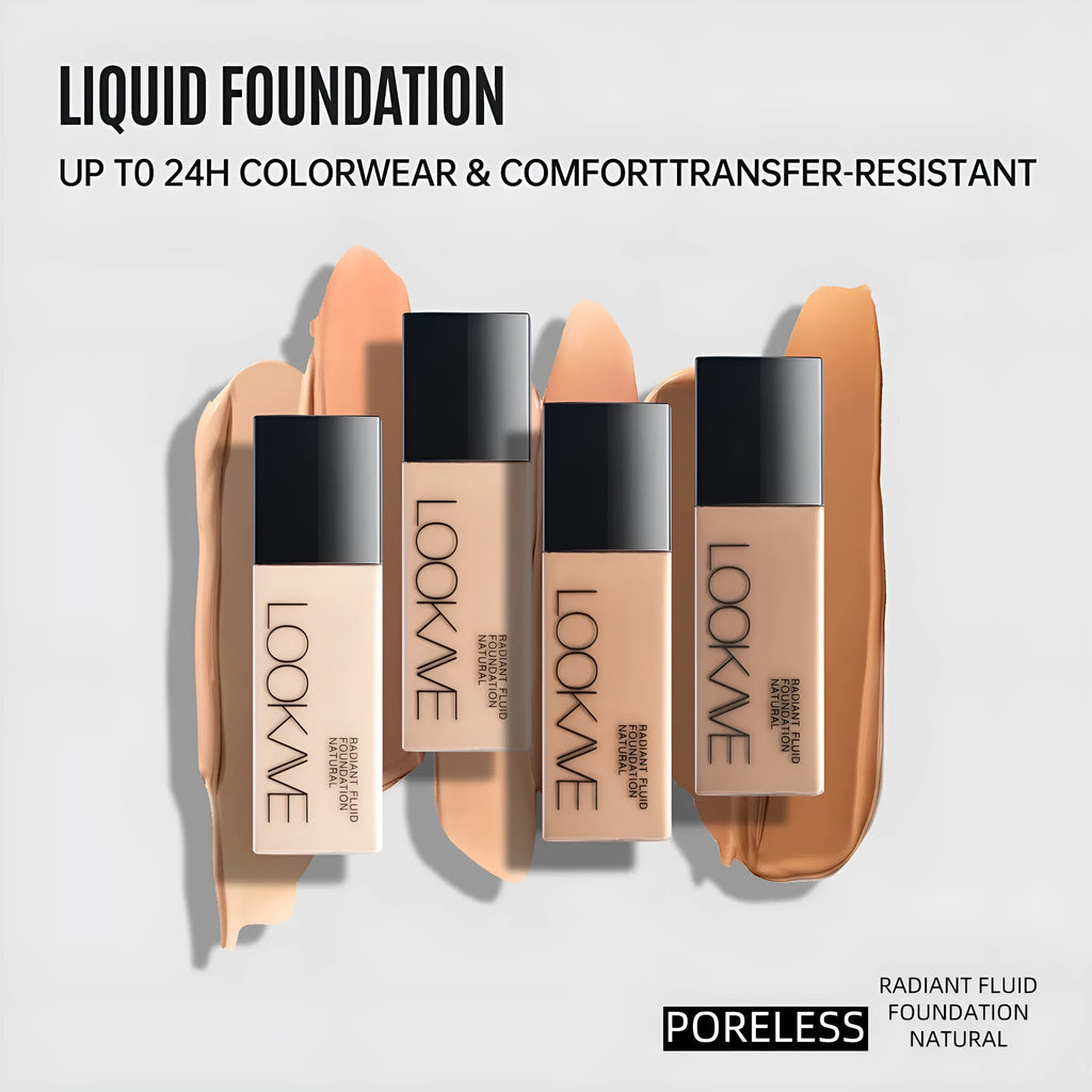 LOOKAVE Matte Liquid Foundation bottle in 21ml size showing shade options LK63C-01 to 06.