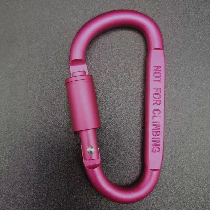 D-type aluminium carabiner with lock mechanism in bright colours measuring 8cm