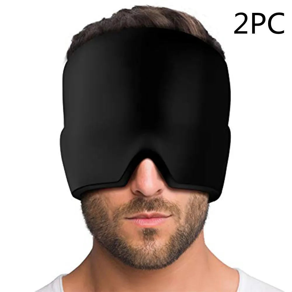 Black elastic gel cold compress eye mask for headache relief with measurements