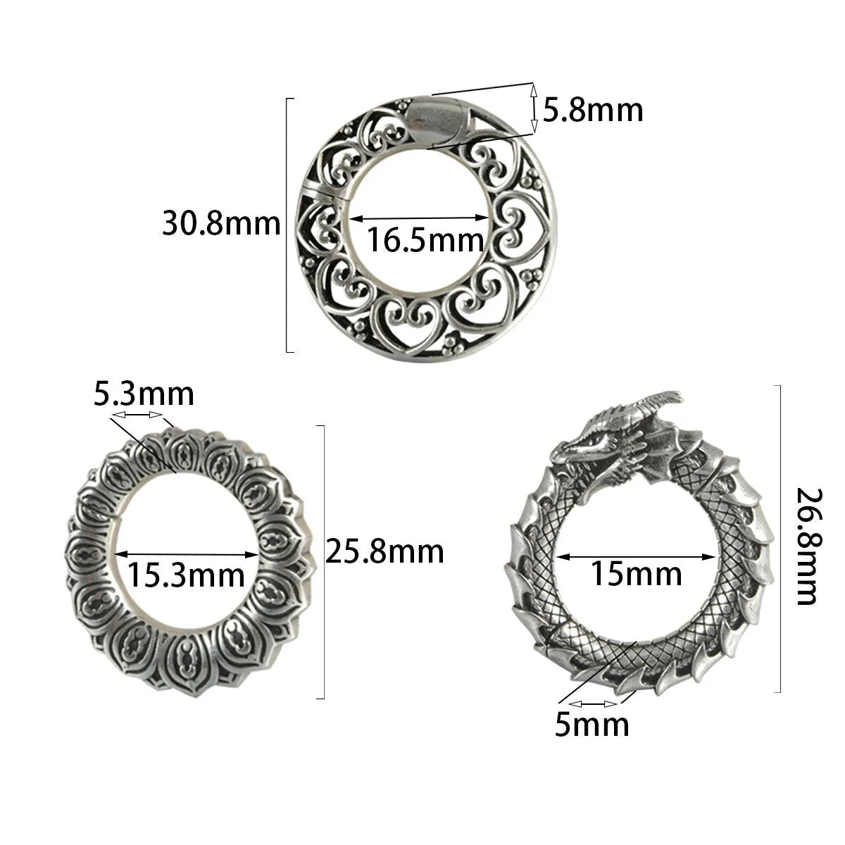 A pair of antique silver alloy earrings in a geometric dragon shape with hollow out design.