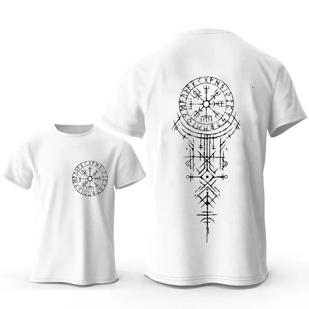 Men's cotton T-shirt with Viking rune compass graphic design in multiple colour options