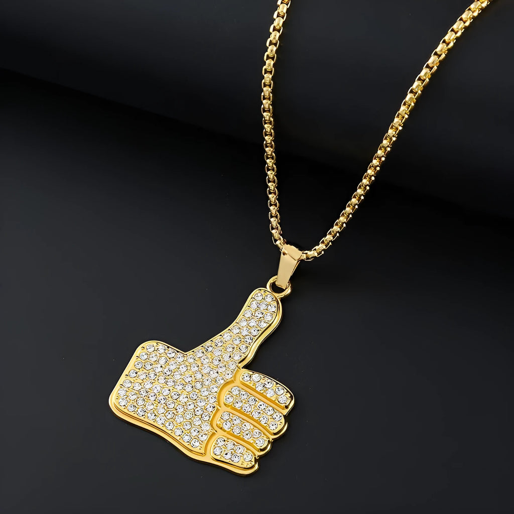 Gold-tone geometric alloy pendant necklace with an inlaid clear zircon stone for women.
