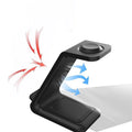 White 3-in-1 wireless charger phone stand with upright design and dual coil charging surface