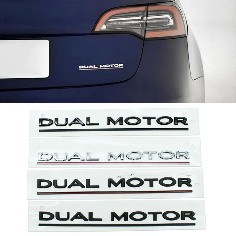 Black and red ABS plastic performance letter sticker for Tesla Model 3 bumper, measuring 19cm long.