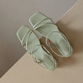 Women's flat open-toed Roman sandals with square toe and ankle strap in microfiber material