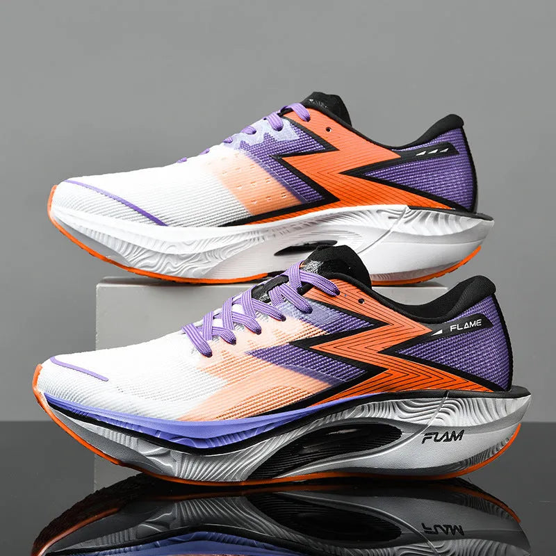 Marathon full palm carbon plate racing PB running shoes with breathable fabric upper in white