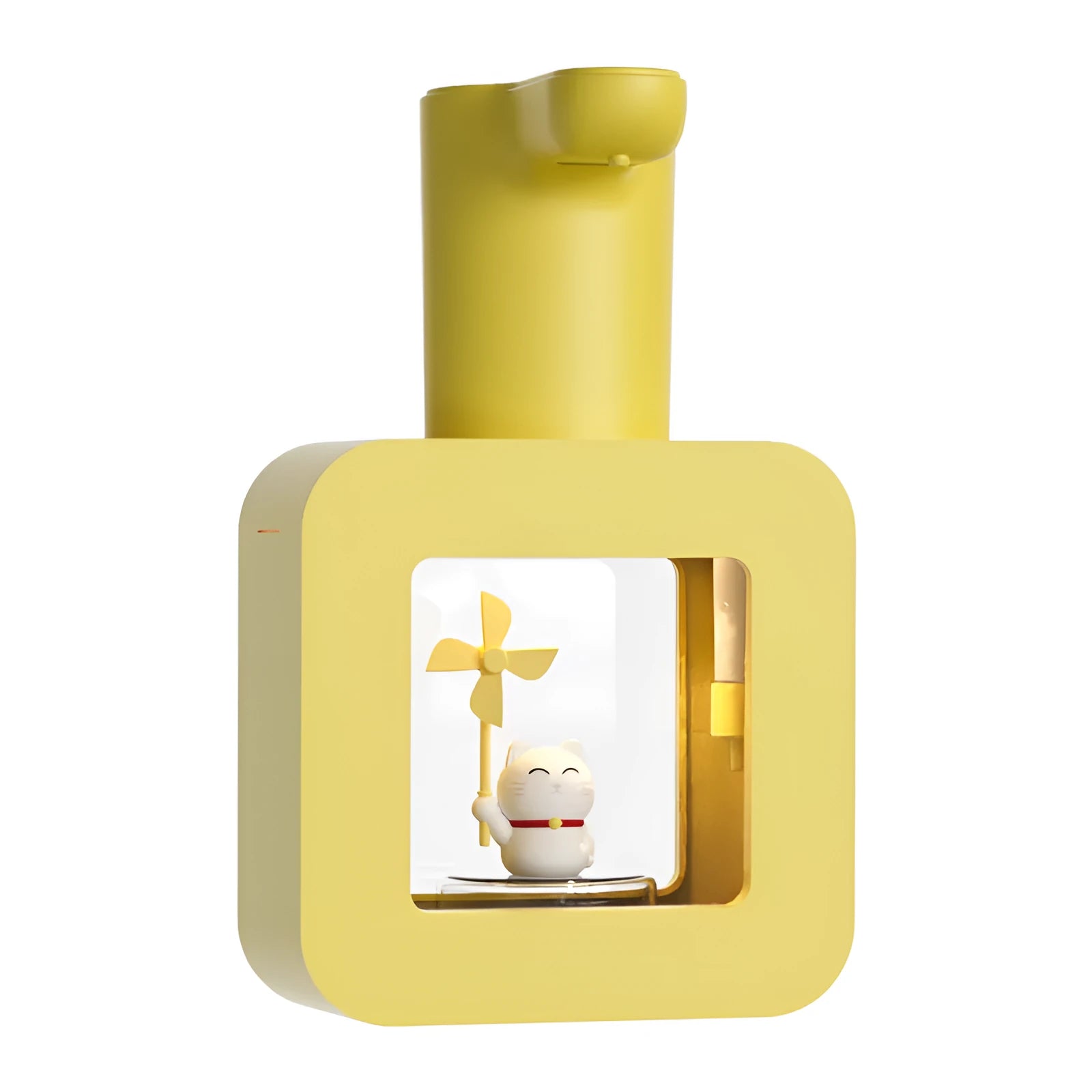 Yellow automatic sensor soap dispenser for kids with unicorn cartoon design and touchless operation
