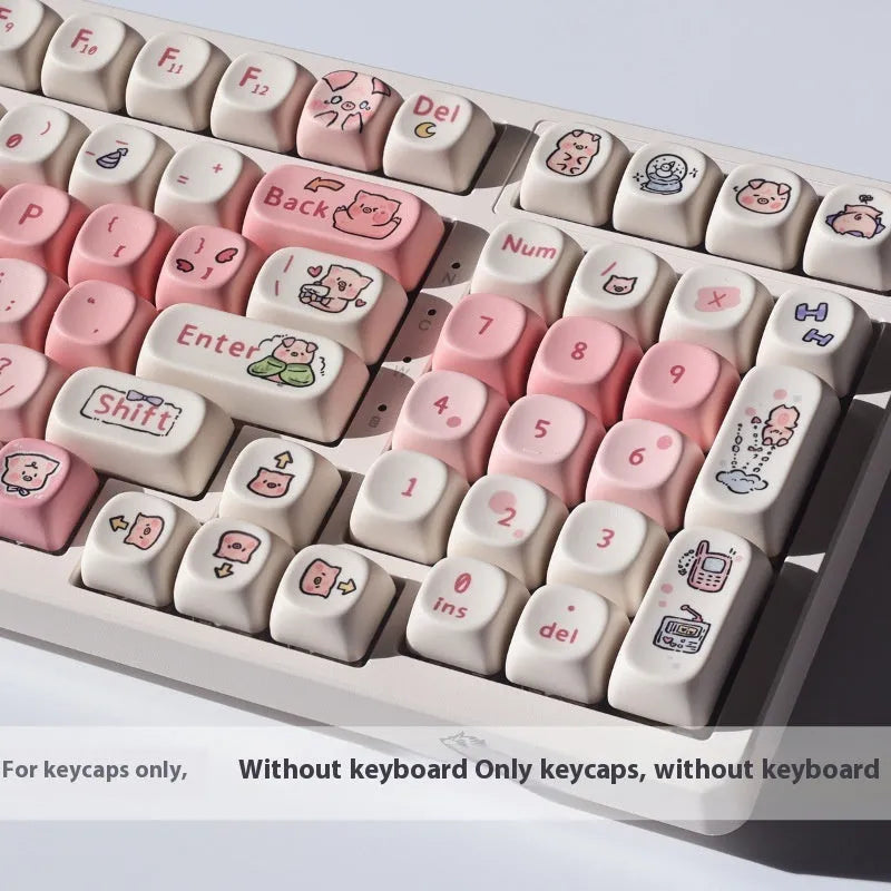 Pink sculpted fragrant pig PBT keycap with colourful five-sided sublimation design for mechanical keyboards.