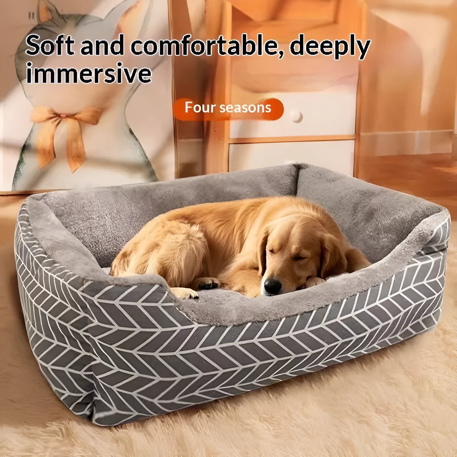 Thickened pet bed in Nordic Style Gray for dogs and kittens, all seasons, available in sizes L to 3XL