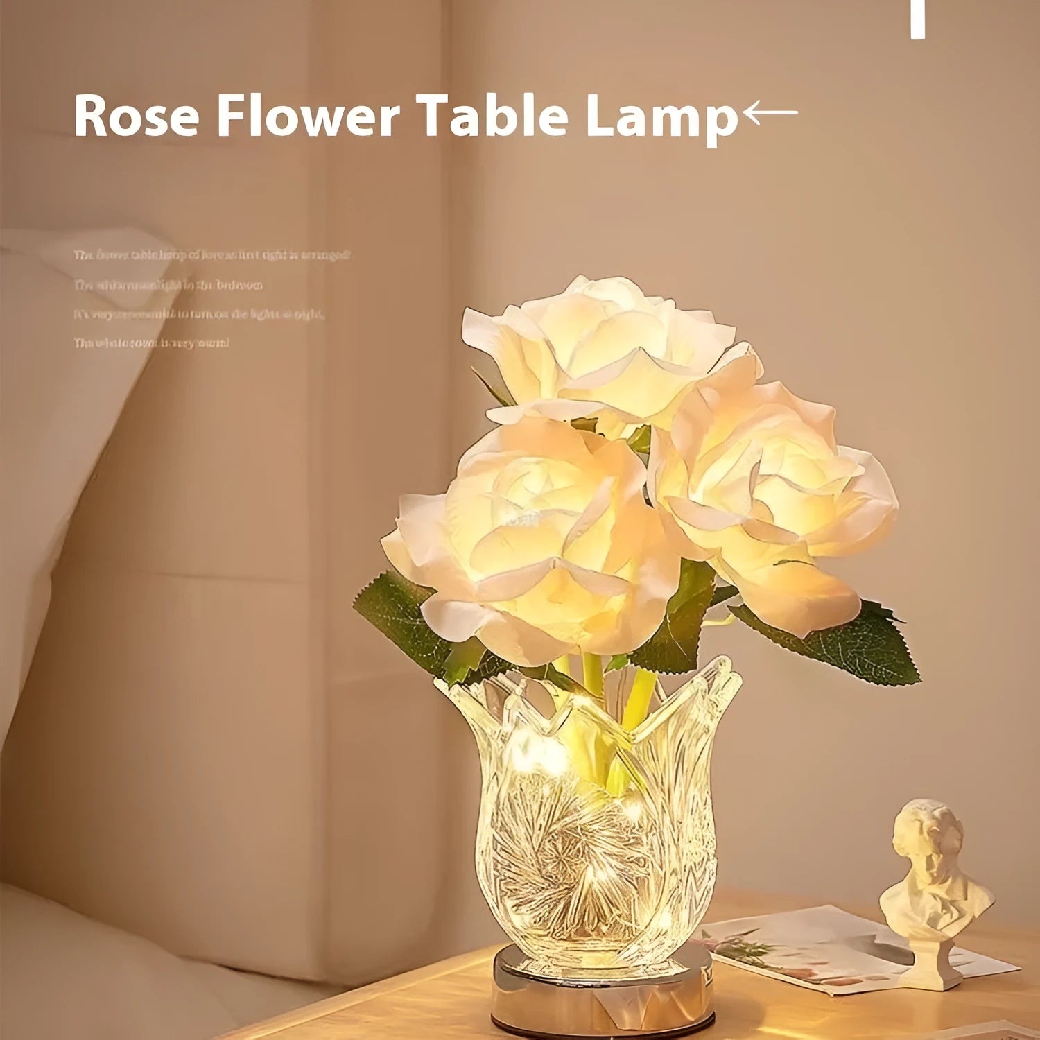 Crystal flowers table lamp with touch dimming controls and USB charging port