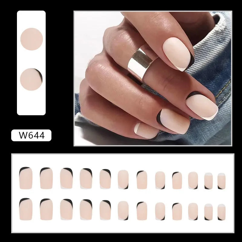 Black and white frosted Mandarin duck colour false nails manicure set