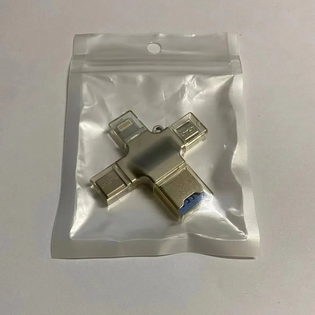 Silver zinc alloy multi-functional card reader with USB 2.0 and Lightning Type-C Micro USB interfaces