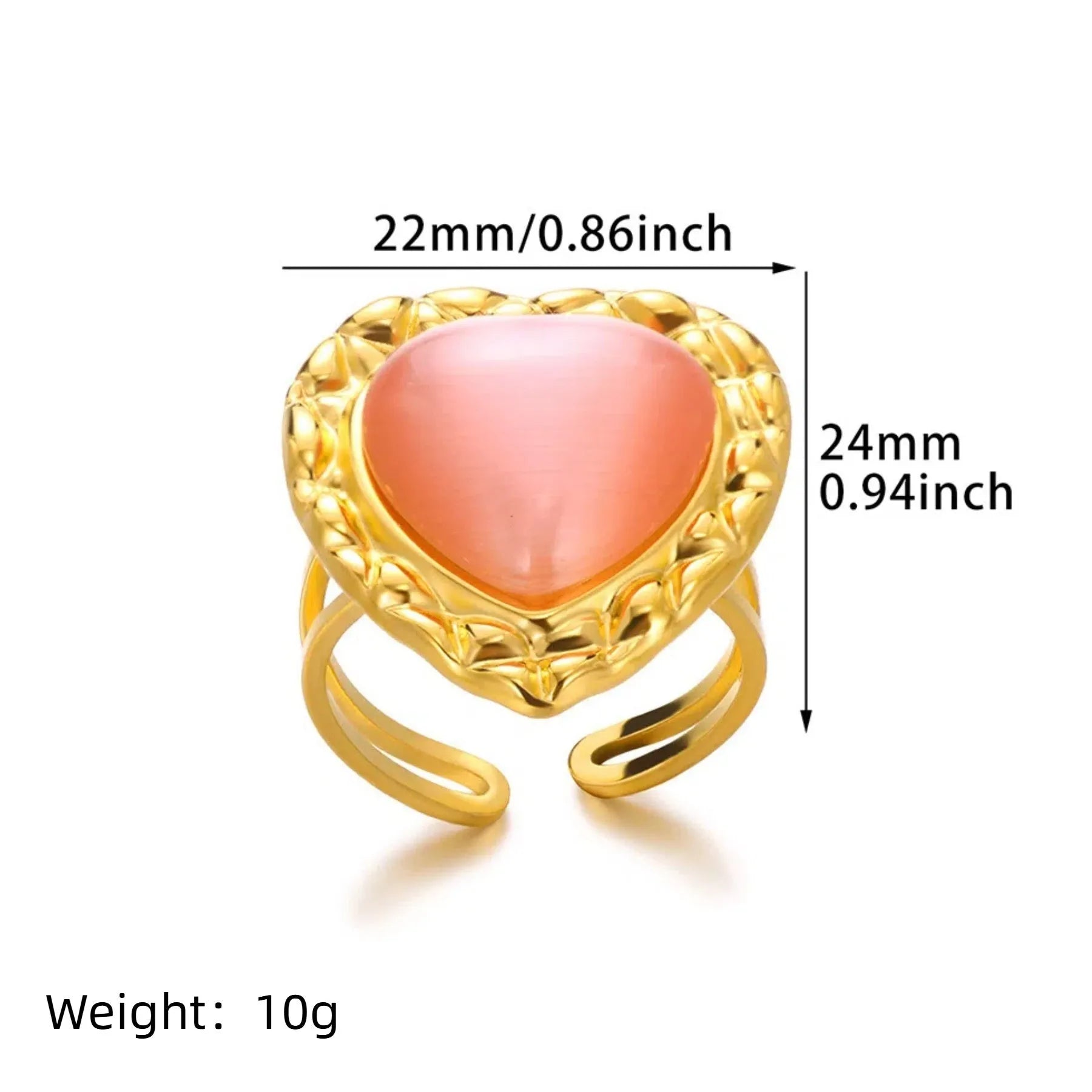 Retro stainless steel heart-shaped pendant ring with open band and asymmetric wave design
