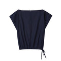 Women's linen blend office set with off-neck collar shirt and wide leg trousers