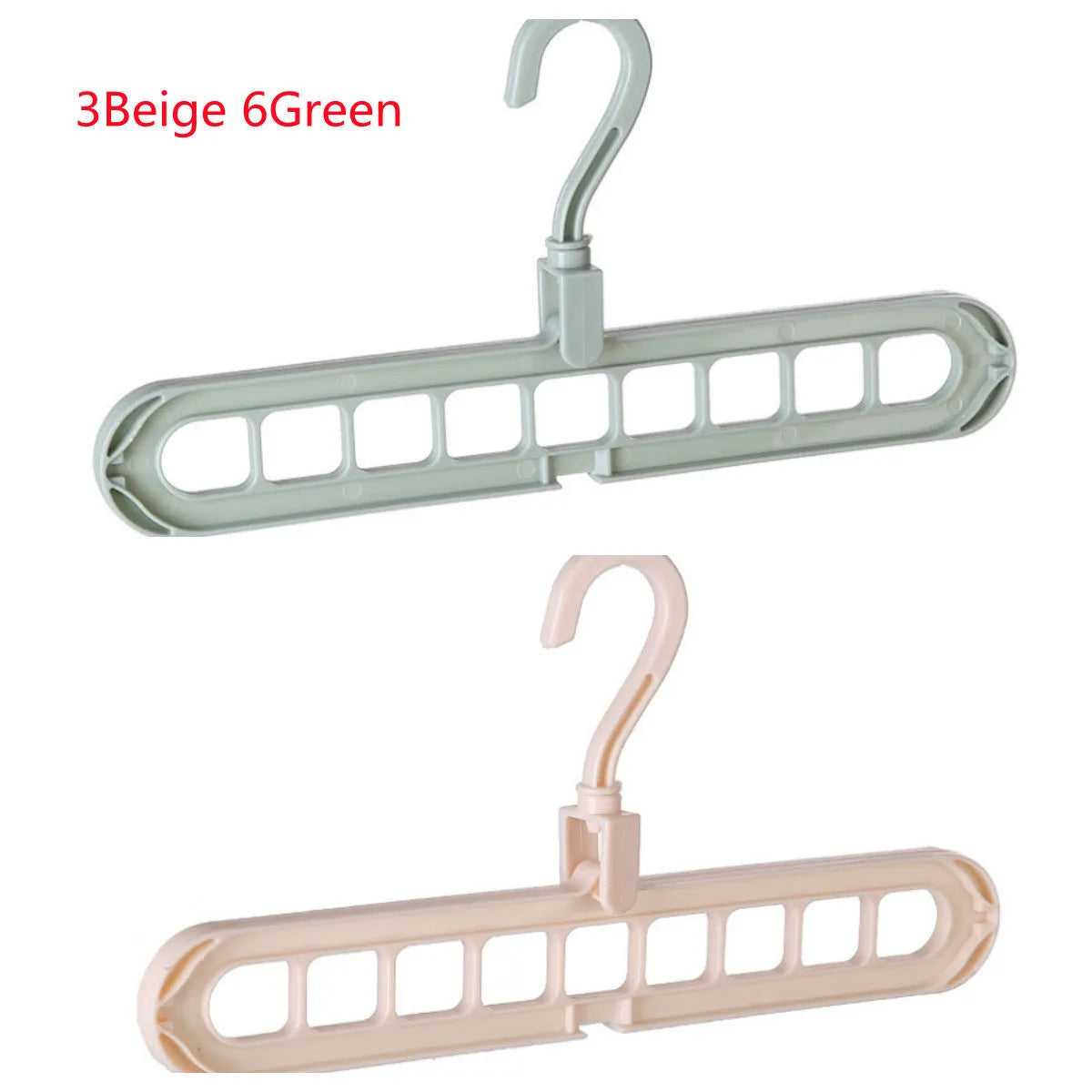 Plastic clothes storage hanger with rotating hook, shown in available colours.