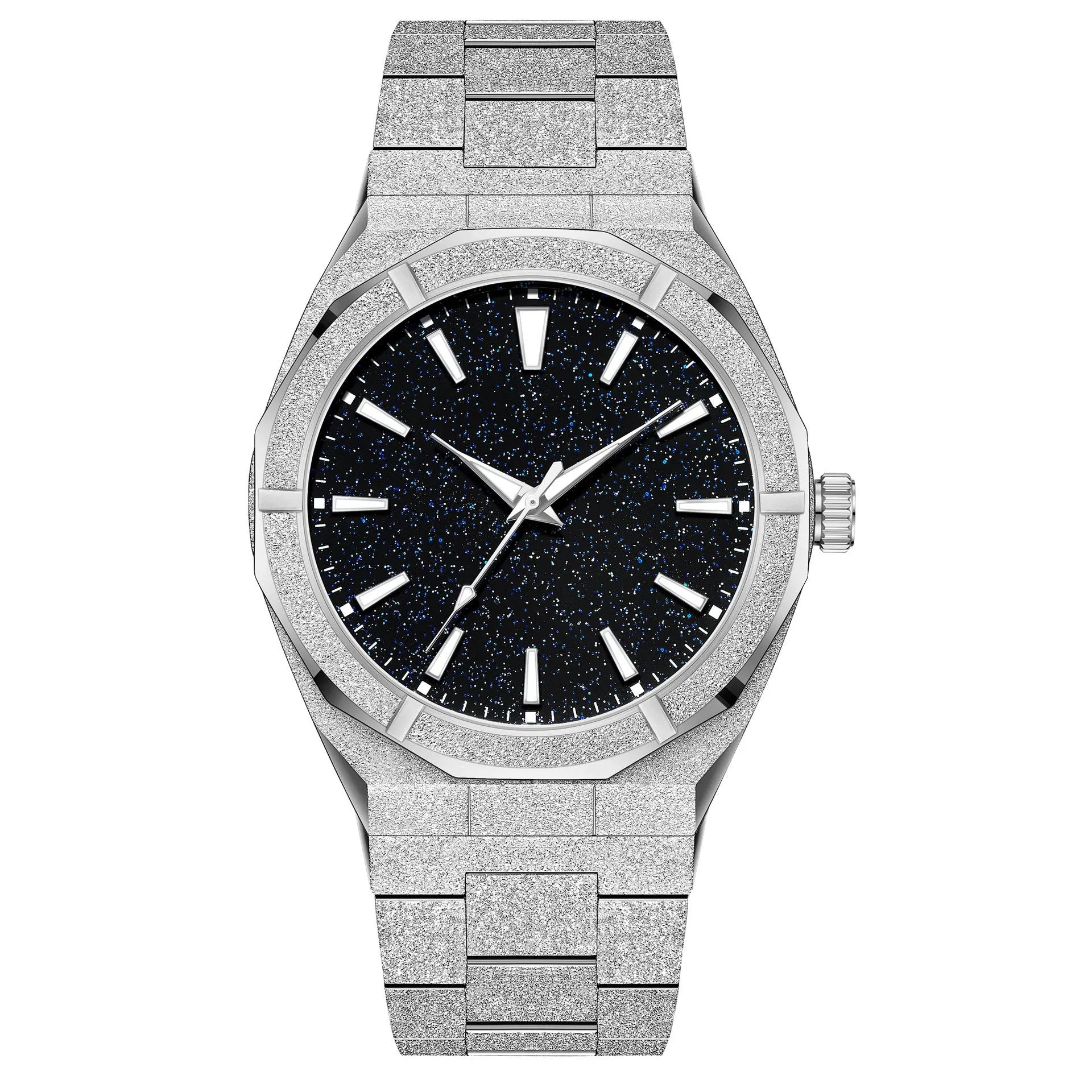 Men's stainless steel business watch with luminous markers in black, gold, or silver